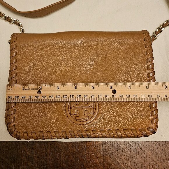 Tory Burch Tan Crossbody Marion Whipstitch Flap Bag 8" x 6" - Picture 7 of 9
